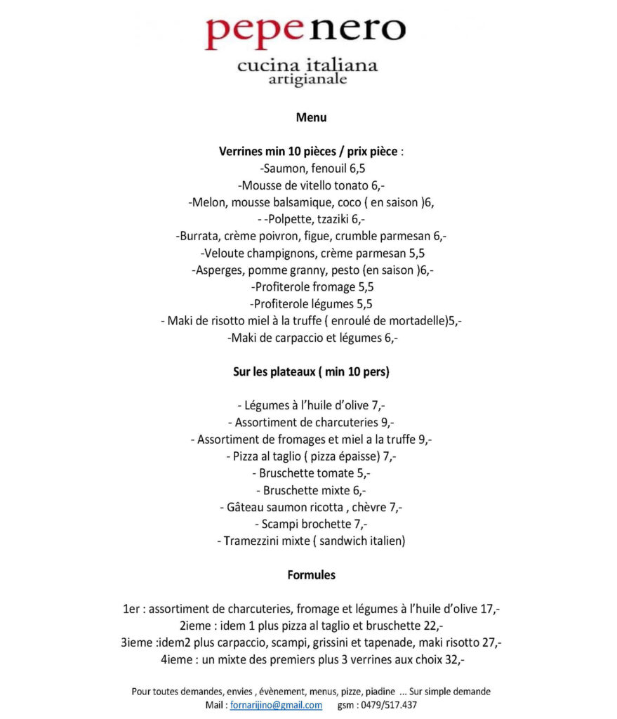 Menu traiteur pepenero