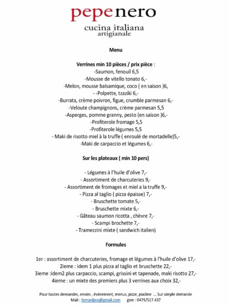 Menu traiteur pepenero